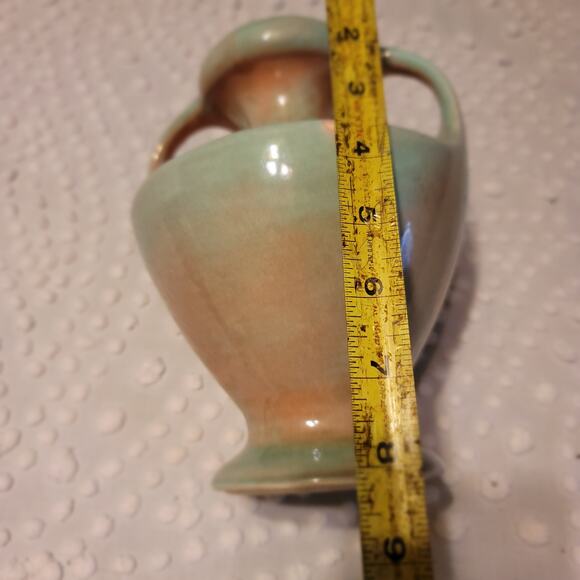 California Ceramics Vintage Double Handle Vase Earthtones Green Sand Mottled MCM - Picture 5 of 9